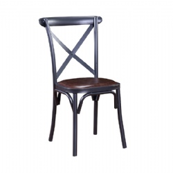 STACKABLE X BACK WOOD CHAIR WITH CUSHIONED SEAT